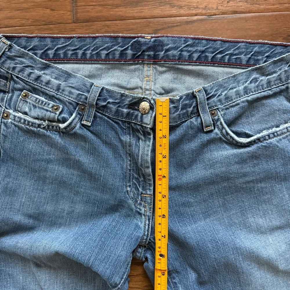 J Crew Vintage Rigid Denim Straight Leg Jeans Red Stitch Cuff Faded Indigo 31x27